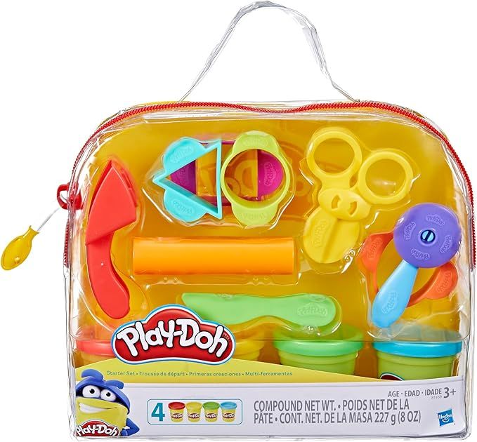 Play-Doh Starter Set, 9 Accessories, 4 Cans with Blue, Green, Red, and Yellow Modeling Compound & Travel Bag, Preschool Toys for Boys and Girls 3+ Year Old