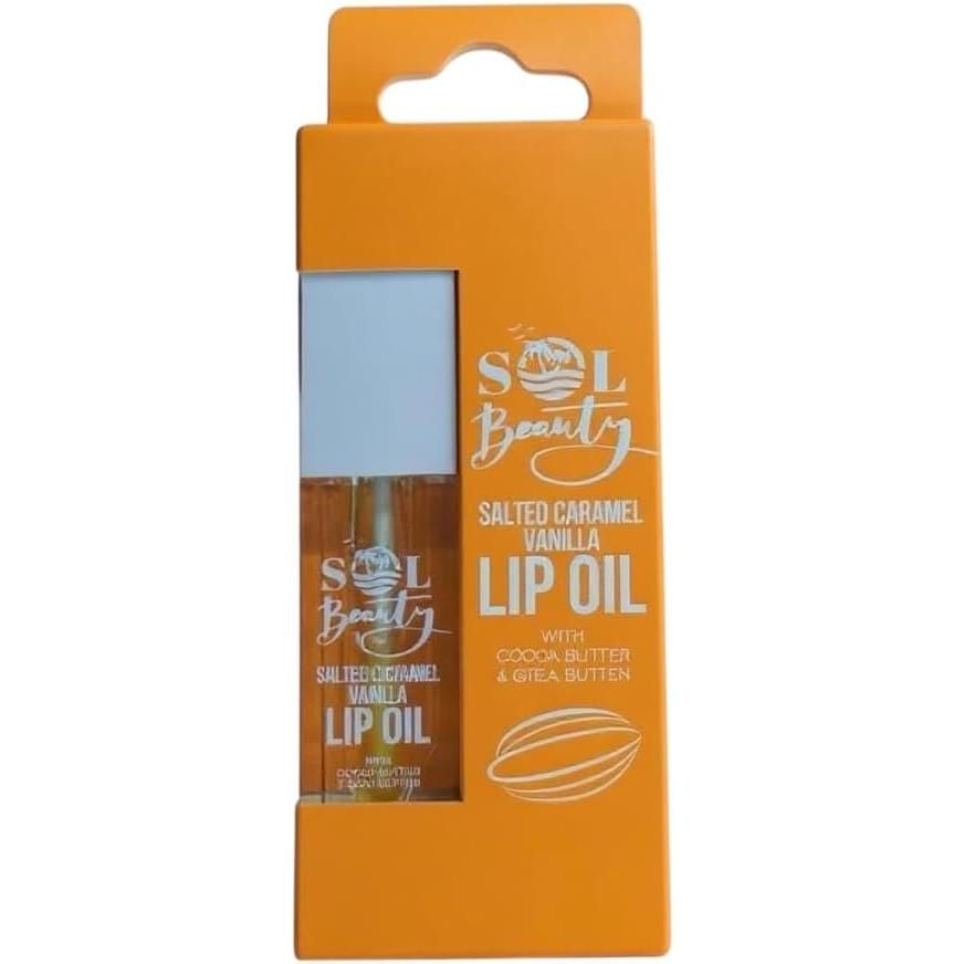 Sol Beauty Salted Caramel Vanilla Lip Oil with Cocoa Butter and Shea Butter, Hydrate and Soften your Lips, Vegan Friendly and Cruelty Free Lip Oil 3g