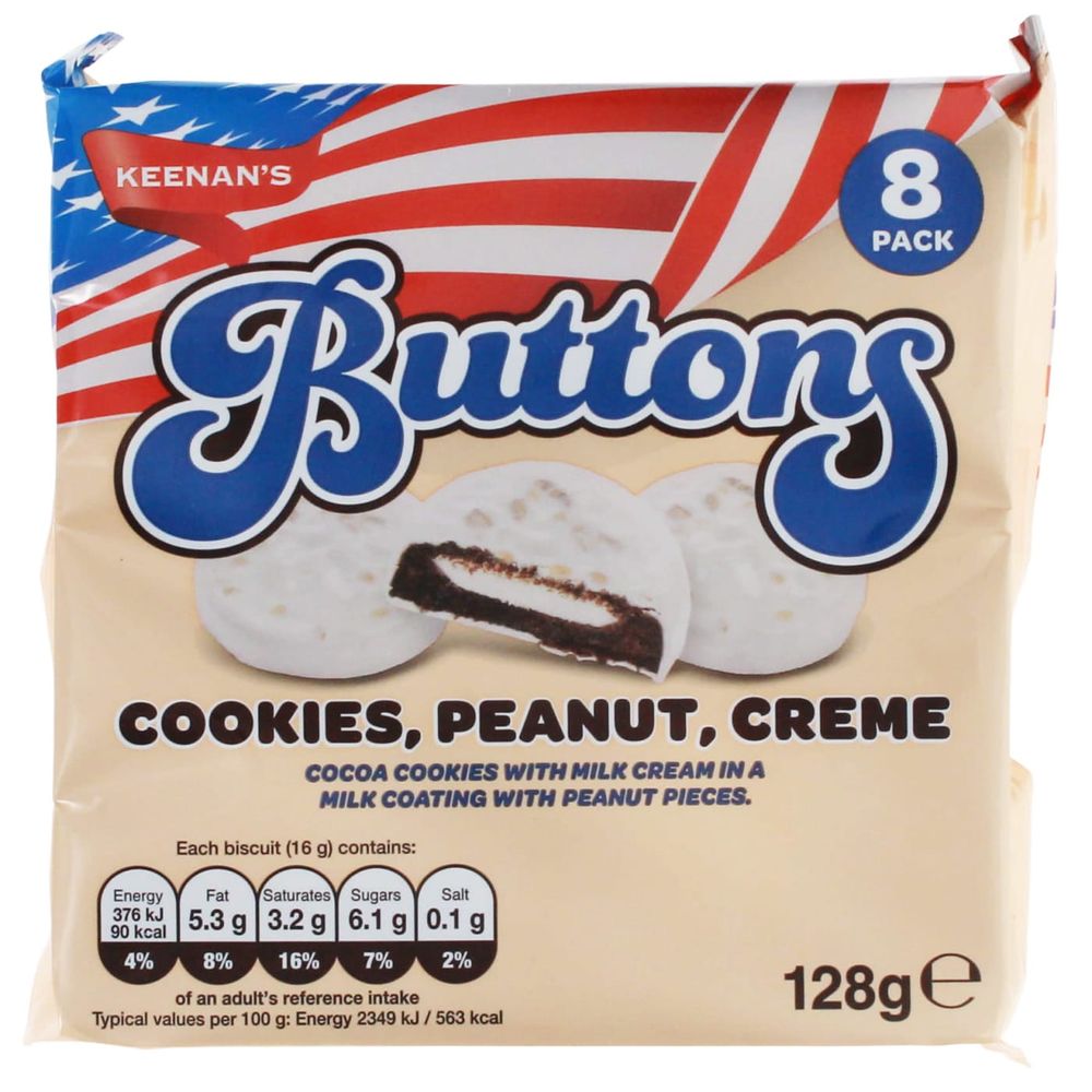 KEENANS 128G AMERICAN BUTTONS WHITE CHOC