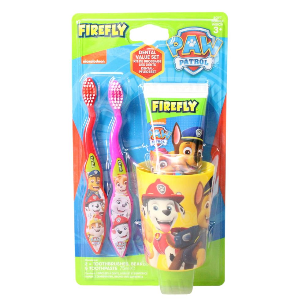 PAW PATROL DENTAL SET 4PC (2 X TOOTHBRUSH, 75ML TOOTHPASTE & BEAKER)