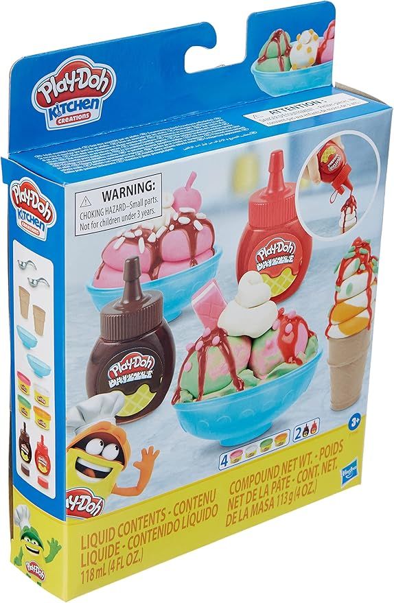 Play-Doh Kitchen Creations Double Drizzle Ice Cream Playset for Children 3 Years and Up with 2 Play-Doh Drizzle Colours and 4 Classic Pots, Non-Toxic